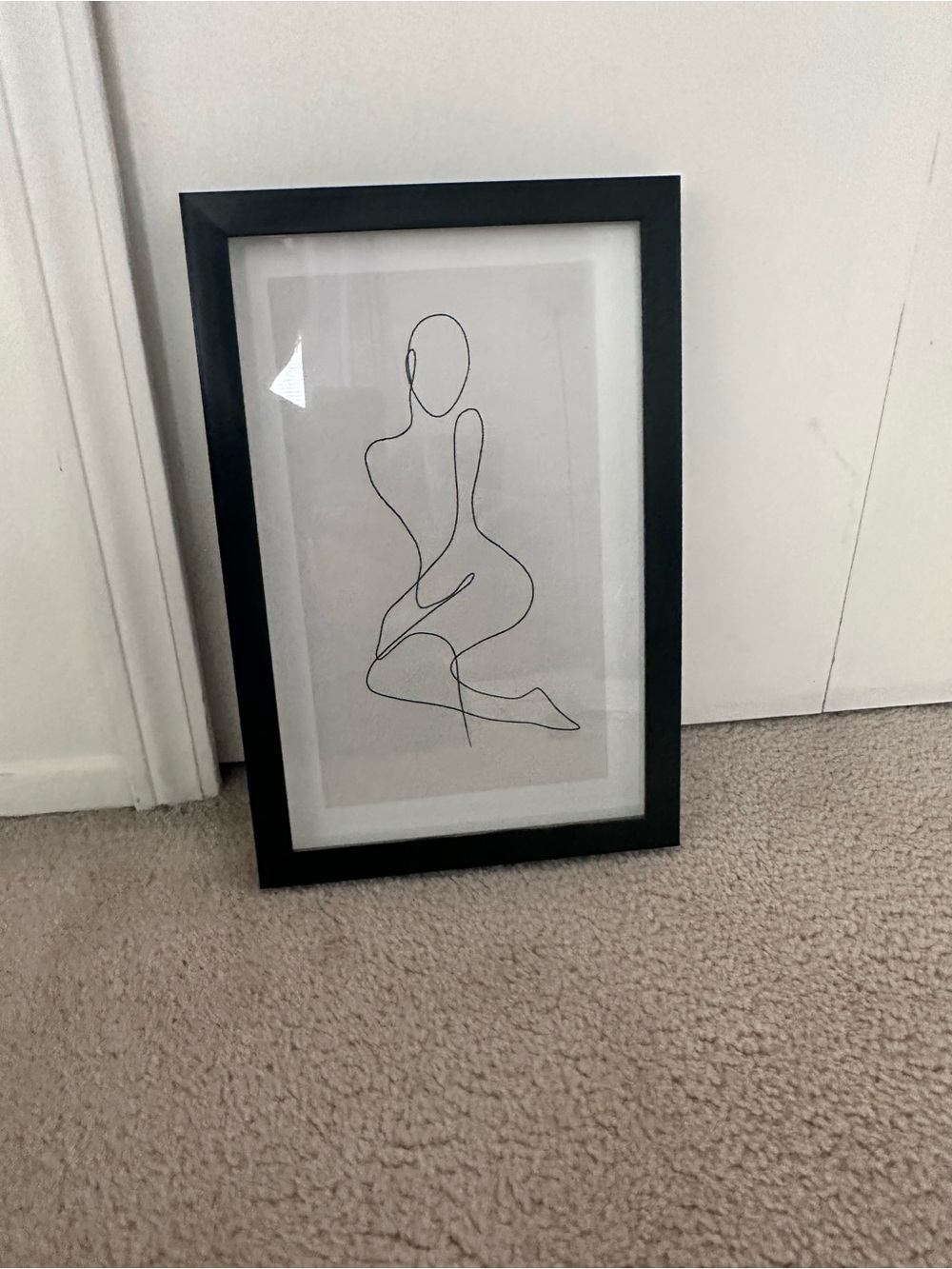 Minimal Line Figure Wall Art in Black Frame